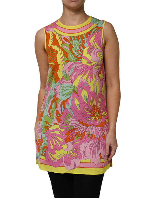 Dolce & Gabbana Women's Round Neck Silk Tank Top - Multicolor Floral