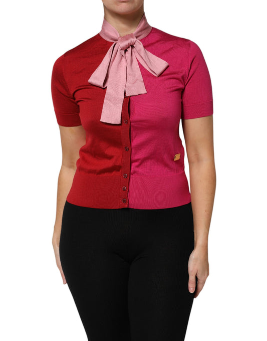 Dolce & Gabbana Pink Short Sleeves Buttoned Ascot Collar Top
