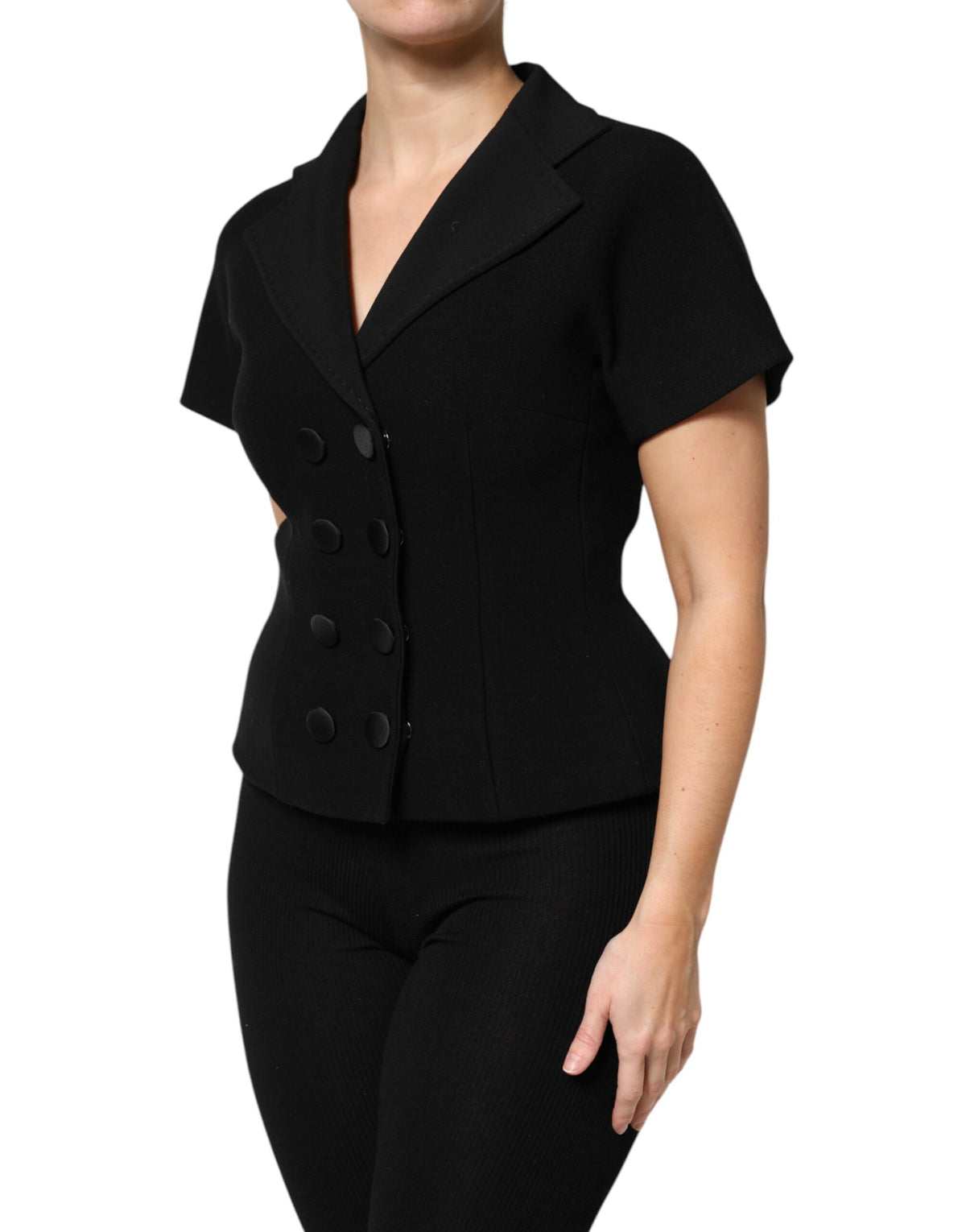 Dolce & Gabbana Women's Double Breasted Virgin Wool Silk Nylon & Elastane Jacket - Black