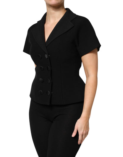 Dolce & Gabbana Women's Double Breasted Virgin Wool Silk Nylon & Elastane Jacket - Black