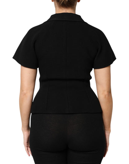 Dolce & Gabbana Women's Double Breasted Virgin Wool Silk Nylon & Elastane Jacket - Black
