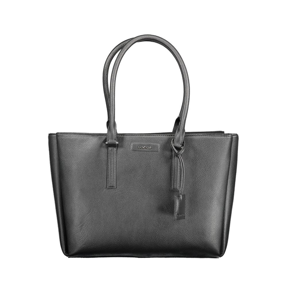 Calvin Klein Black Faux Grained Leather Twin Handle Shoulder Handbag