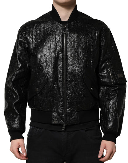 Dolce & Gabbana Black Logo Plaque Bomber Full Zipper Jacket