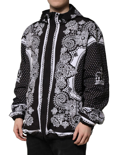 Dolce & Gabbana Black Bandana Print Hooded Bomber Jacket