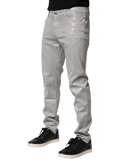 Dolce & Gabbana Silver Cotton Stretch Slim Denim Jeans