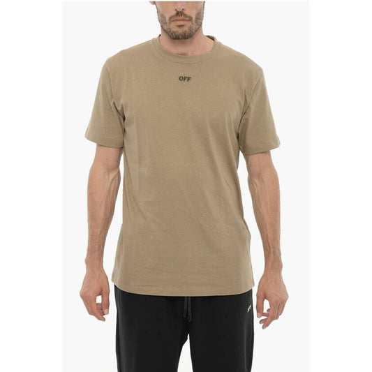 T-Shirt by Off-White for men in cotton beige & white showcases a unassuming silhouette, artfully detailed with a refined crew neckline and unassuming short-sleeve for a sophisticated, contemporary look.