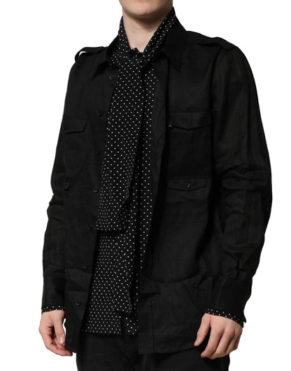 Dolce & Gabbana Men's Regular Fit Long-Sleeve Linen & Silk Shirt - Black