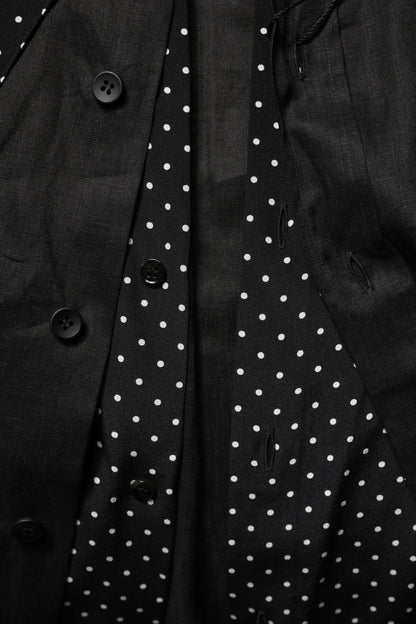 Dolce & Gabbana Black Polka Dot Linen Silk Men Casual Shirt