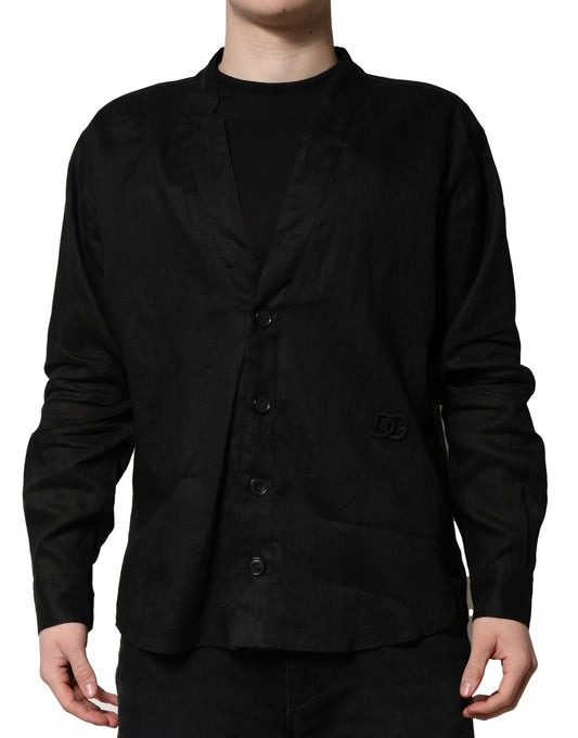 Dolce & Gabbana Men's Regular Fit Long-Sleeve Linen Shirt - Black