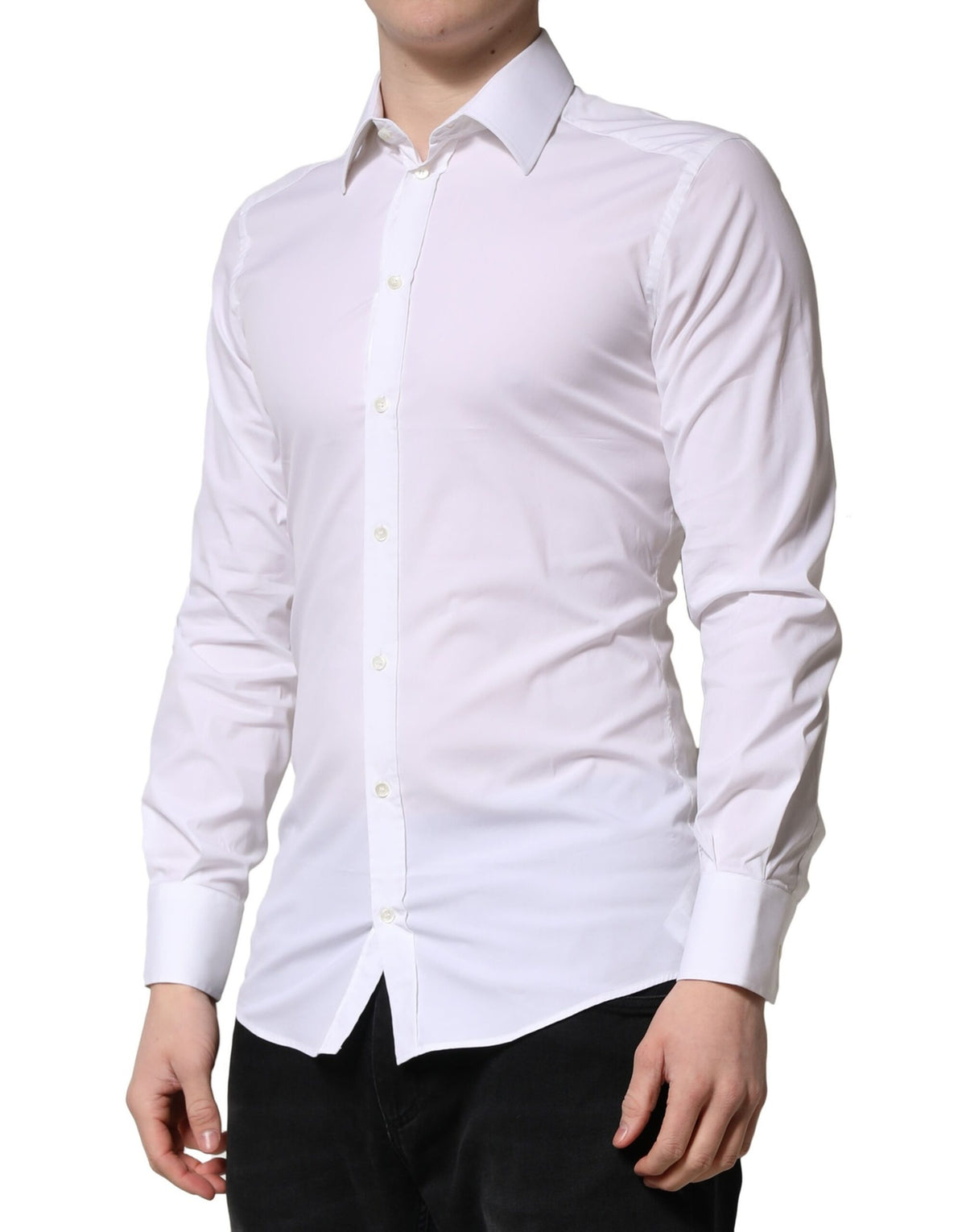 Dolce & Gabbana Men's Slim Long-Sleeve Stretch Cotton & Nylon Dress Shirt - Gold White