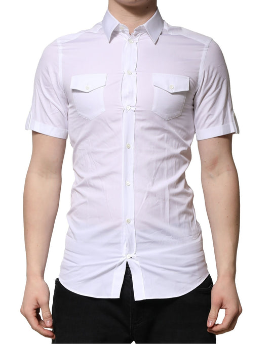 Dolce & Gabbana Men's Slim Short-Sleeve Cotton Shirt - Gold White