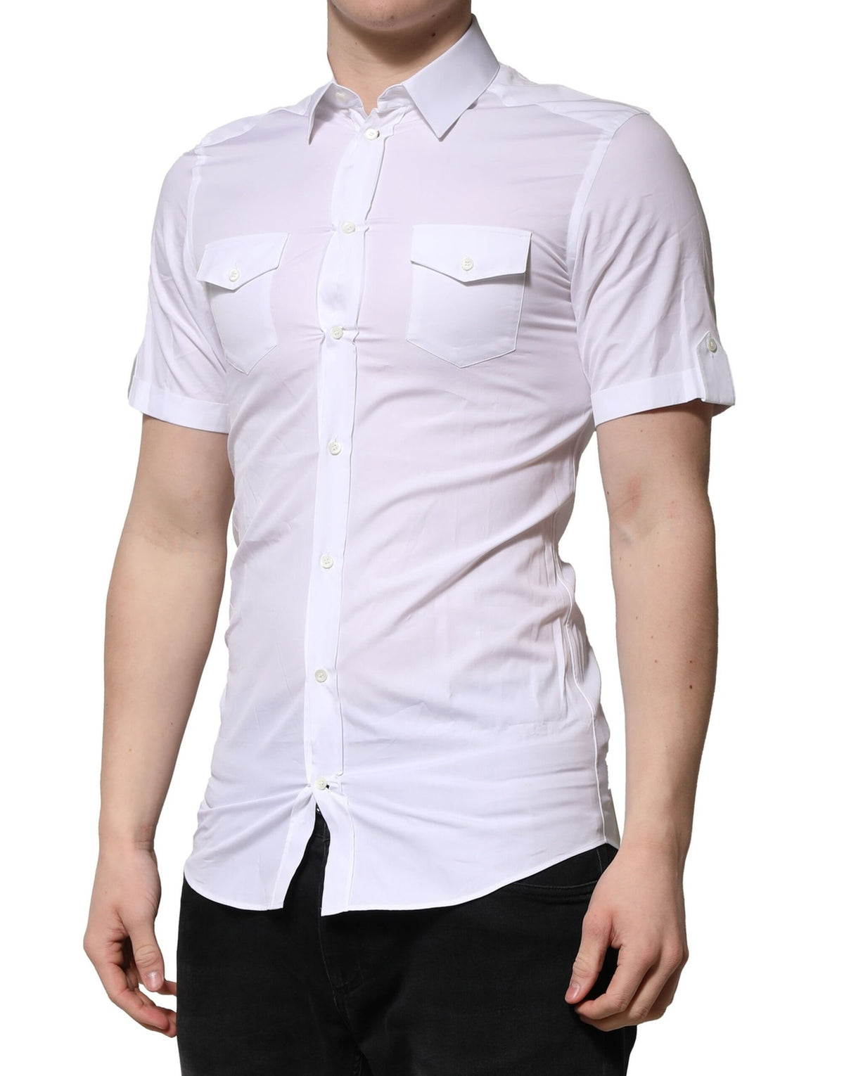 Dolce & Gabbana Men's Slim Short-Sleeve Cotton Shirt - Gold White