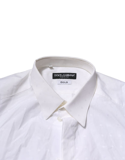Dolce & Gabbana White GOLD Long Sleeves Dress Men Formal Shirt