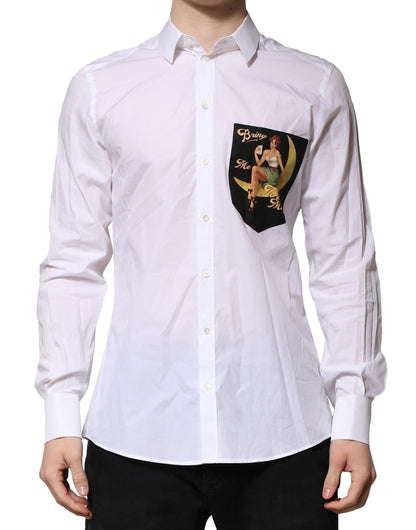Dolce & Gabbana Men's Slim Long-Sleeve Cotton Dress Shirt - White Print