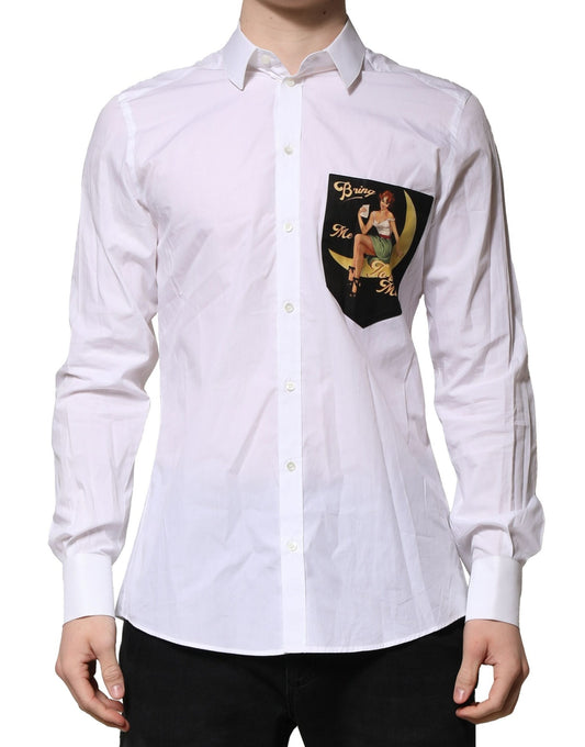 Dolce & Gabbana Men's Slim Long-Sleeve Cotton Dress Shirt - White Print