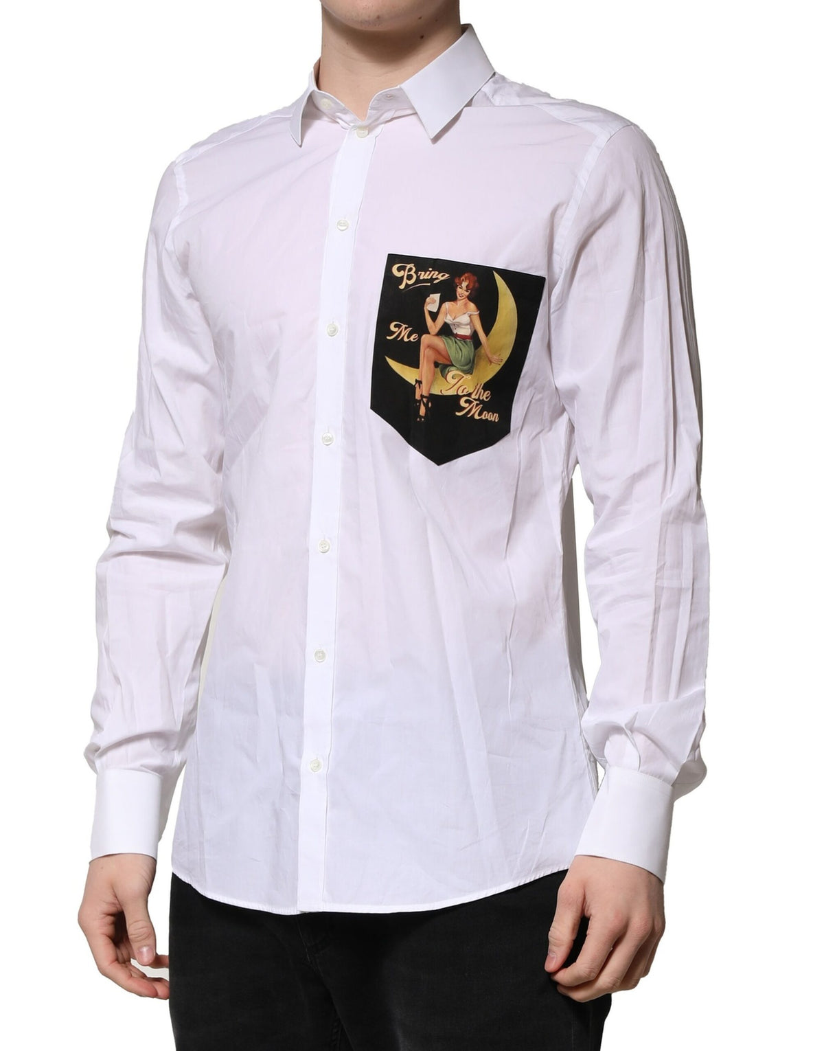 Dolce & Gabbana Men's Slim Long-Sleeve Cotton Dress Shirt - White Print