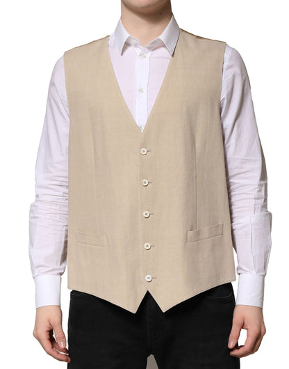 Dolce & Gabbana Beige Linen Dress Formal Men Waistcoat Vest