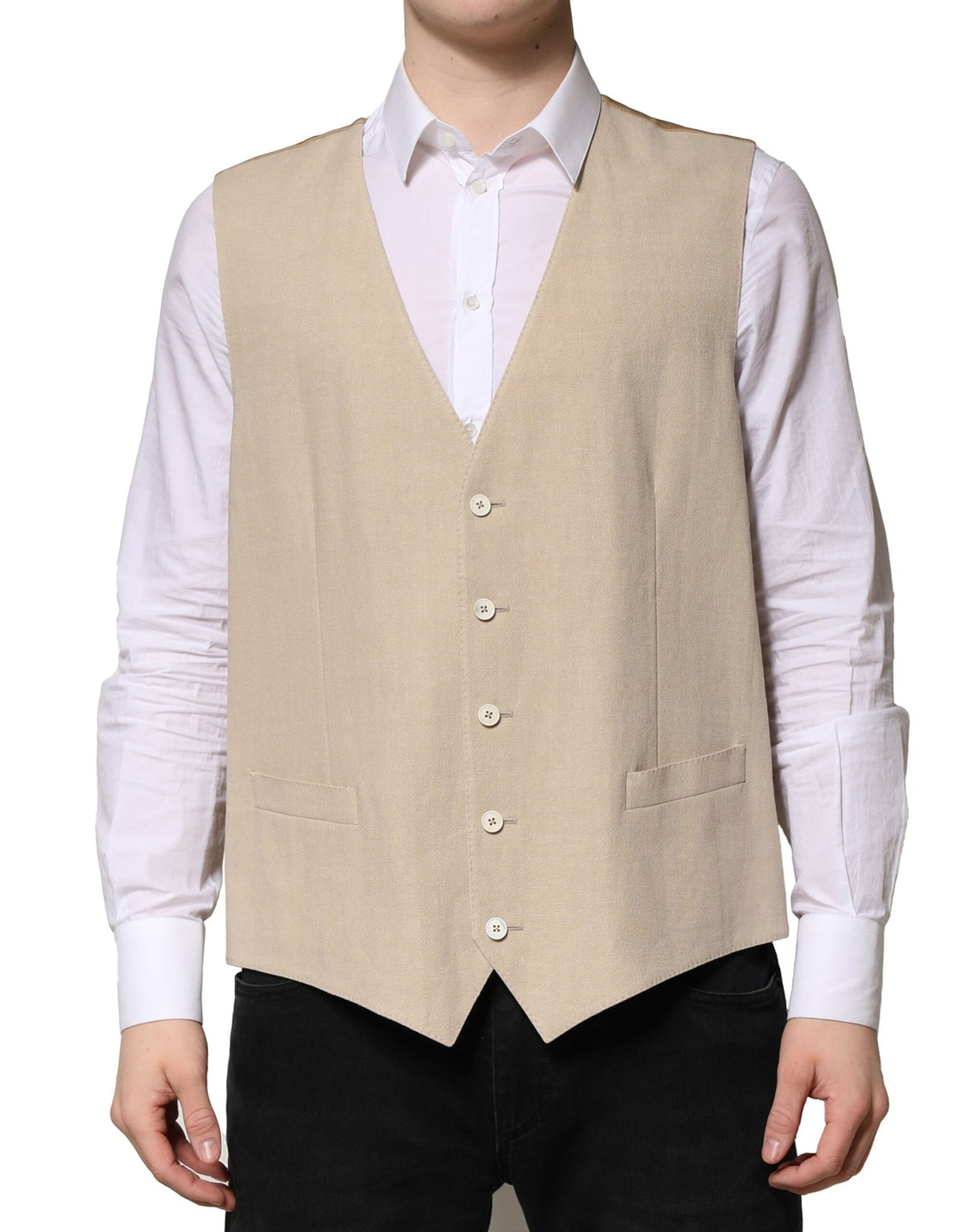 Dolce & Gabbana Men's Single Breasted Linen Silk & Viscose Vest - Beige