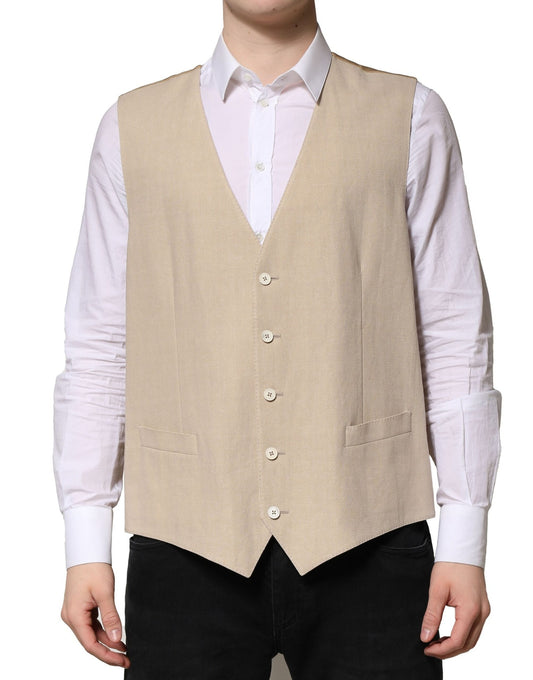 Dolce & Gabbana Men's Single Breasted Linen Silk & Viscose Vest - Beige