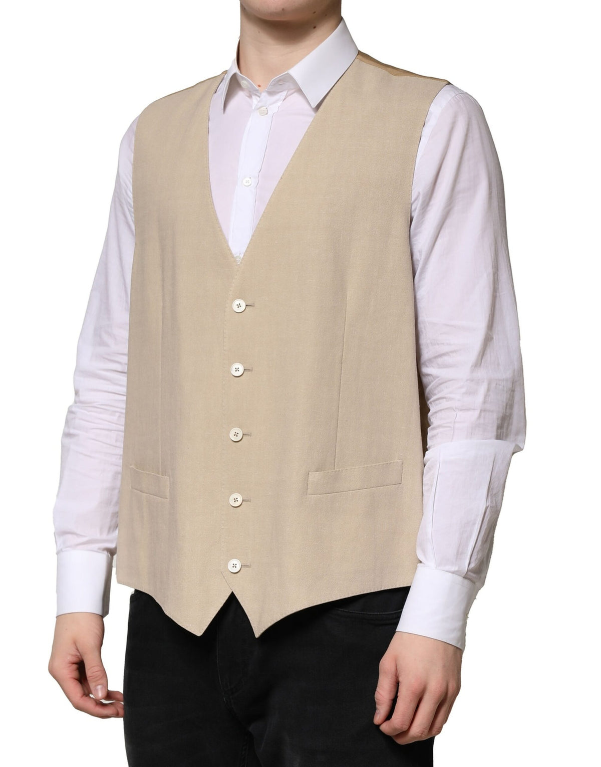 Dolce & Gabbana Men's Single Breasted Linen Silk & Viscose Vest - Beige