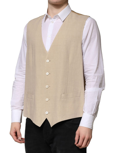 Dolce & Gabbana Men's Single Breasted Linen Silk & Viscose Vest - Beige