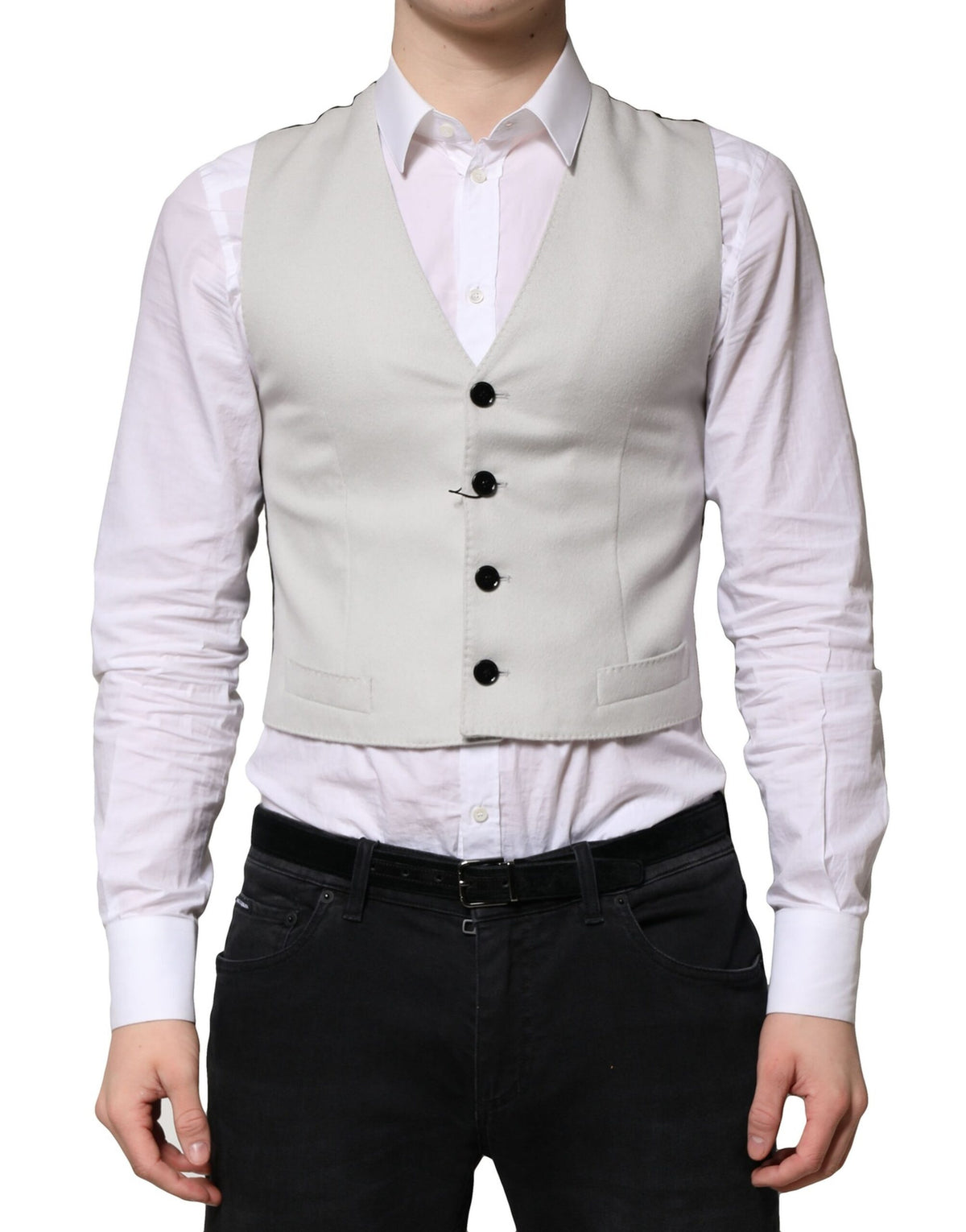 Dolce & Gabbana Men's Single Breasted Viscose & Virgin Wool Vest - Gray Light Grey