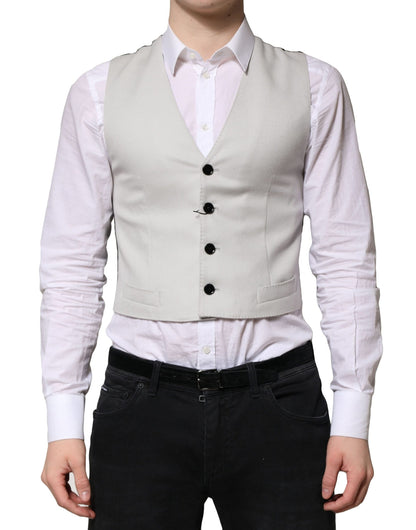 Dolce & Gabbana Men's Single Breasted Viscose & Virgin Wool Vest - Gray Light Grey