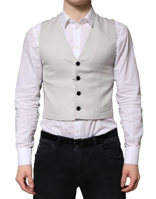 Dolce & Gabbana Men's Single Breasted Viscose & Virgin Wool Vest - Gray Light Grey