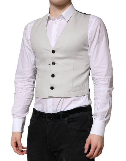 Dolce & Gabbana Men's Single Breasted Viscose & Virgin Wool Vest - Gray Light Grey