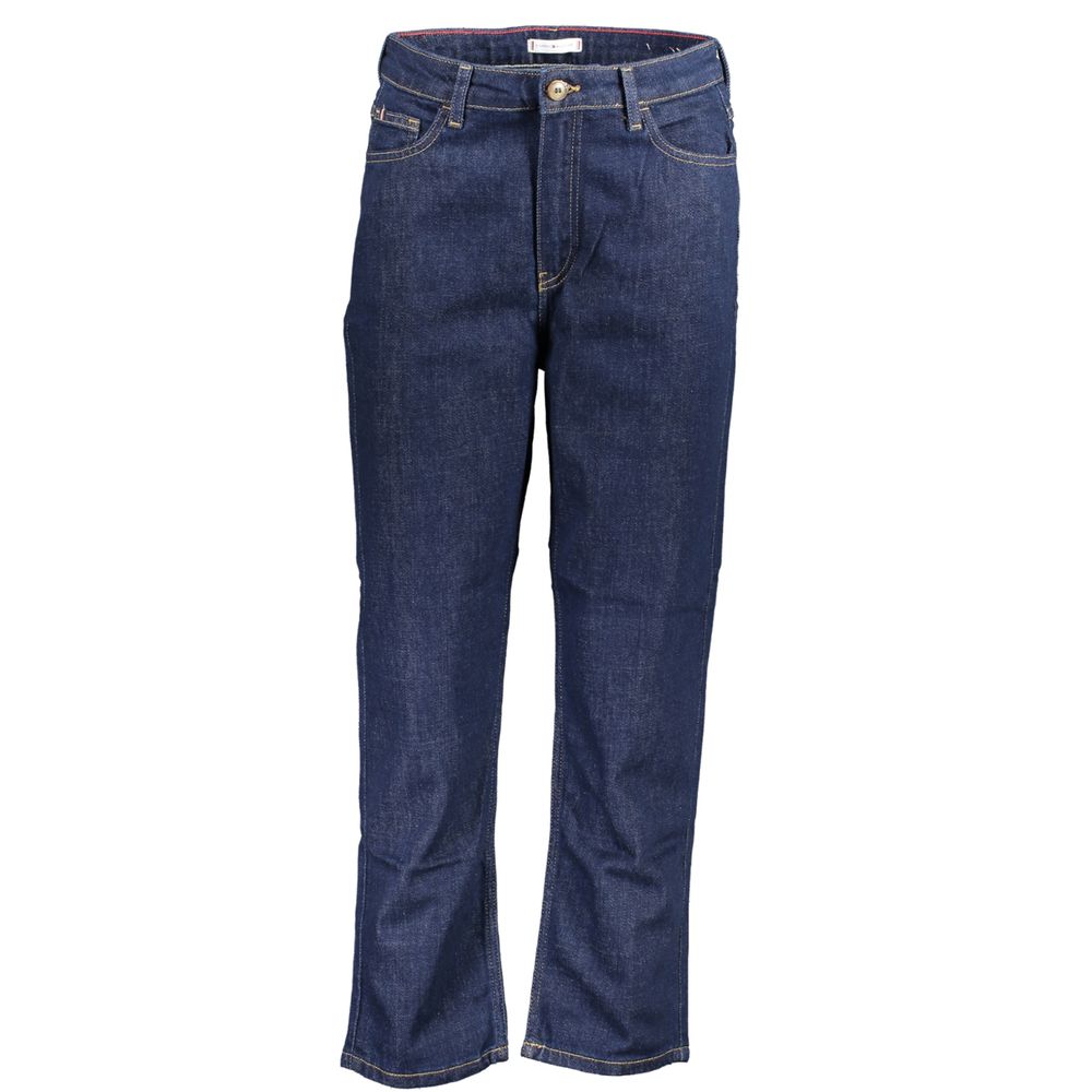 Pants by Tommy Hilfiger for women in cotton blue features a sleek silhouette with a sleek straight-leg, a refined long, and a sophisticated finish.