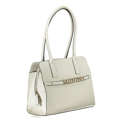 Valentino Bags White Textured Faux Leather Shoulder Handbag