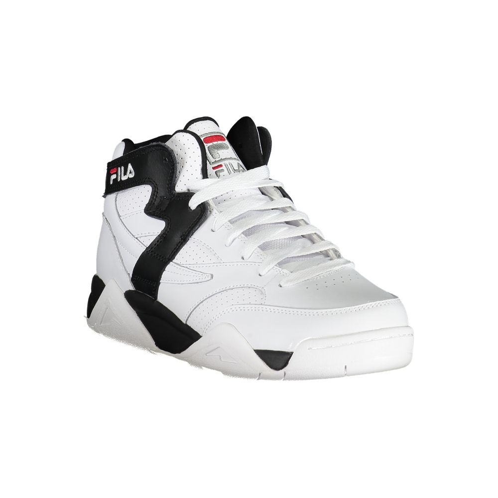 Athletic Sneakers by Fila for men in polyester polyurethane leather white showcases a architectural silhouette, artfully capturing the essence of the Men's Athletic Polyester Polyurethane Leather Sneakers with its signature architectural athletic style construction.