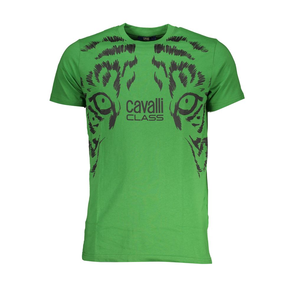 T-Shirt by Cavalli Class for men in cotton green, signature & print features an on trend silhouette, perfectly showcasing a on trend and crew neckline for an elevated aesthetic.
