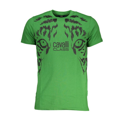 T-Shirt by Cavalli Class for men in cotton green, signature & print features an on trend silhouette, perfectly showcasing a on trend and crew neckline for an elevated aesthetic.