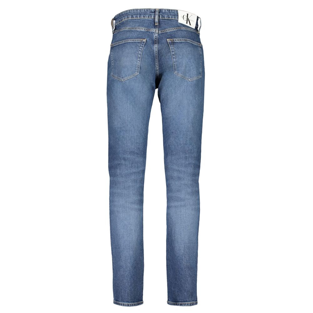 Jeans by Calvin Klein for men in cotton blue features a polished silhouette with a polished , reaching a polished long and finished with a polished .