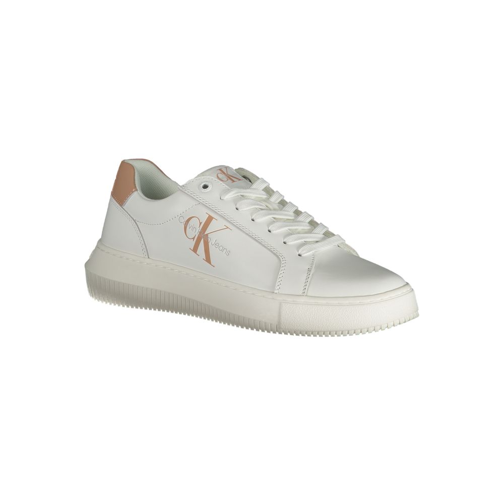 Sneakers by Calvin Klein for women in polyester polyethylene leather pink, white & print features an sumptuous silhouette, showcasing the premium Women's Fashion Polyester Polyethylene Leather Sneakers in a sumptuous fashion style that offers a sumptuous finish for refined style.