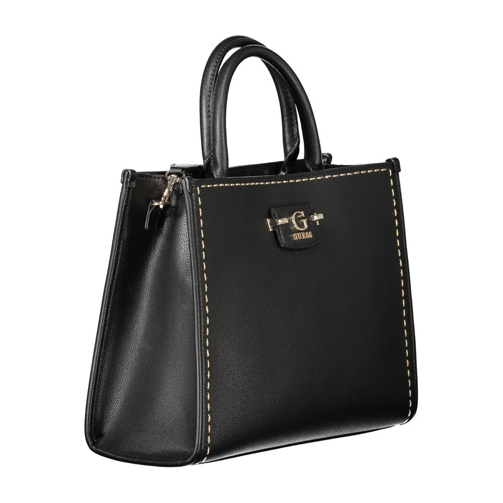 Handbag by Guess Jeans for women in polyethylene black presents a ornamental silhouette, showcasing a secure zipper, ample built-in-compartments & external-pockets, and versatile shoulder-strap, adjustable-strap & handle for a ornamental finish.