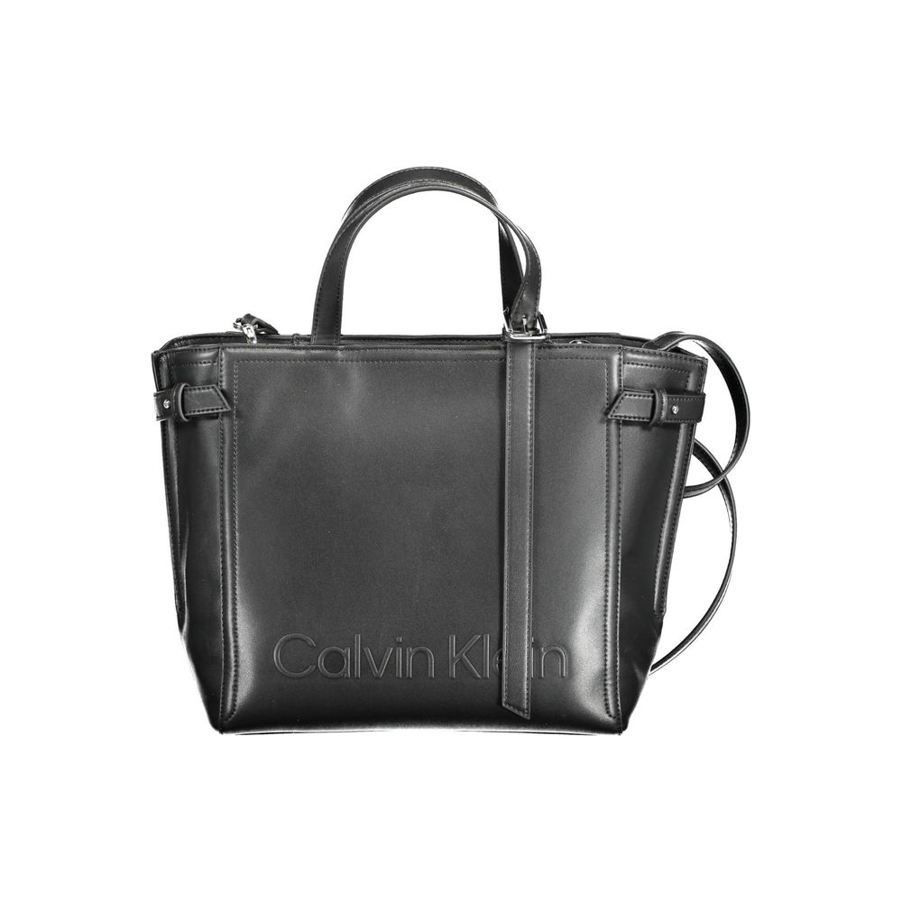 Calvin Klein Black Logo Embossed Faux Leather Shopper Handbag
