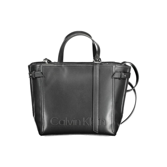 Calvin Klein Black Logo Embossed Faux Leather Shopper Handbag