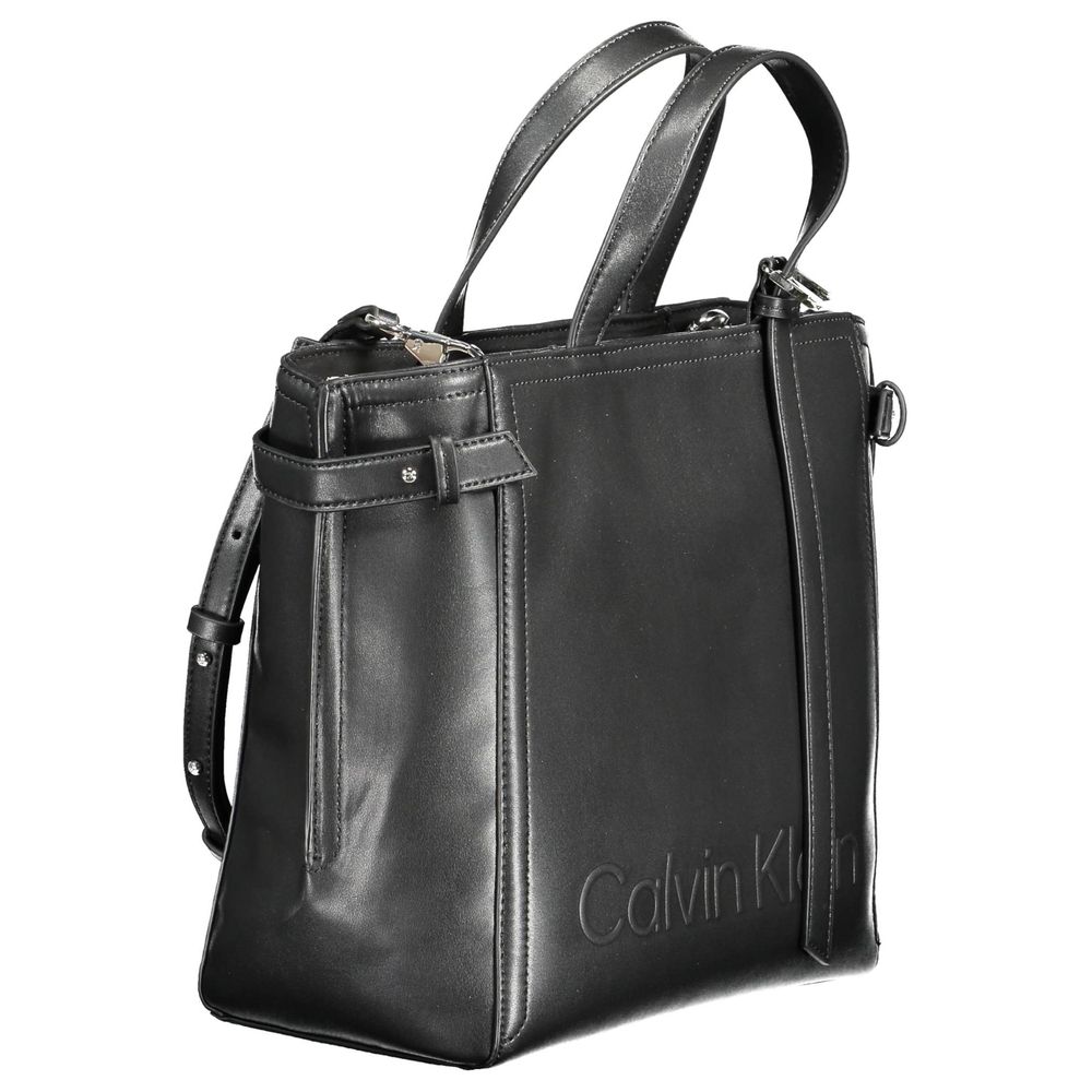 Calvin Klein Black Logo Embossed Faux Leather Shopper Handbag