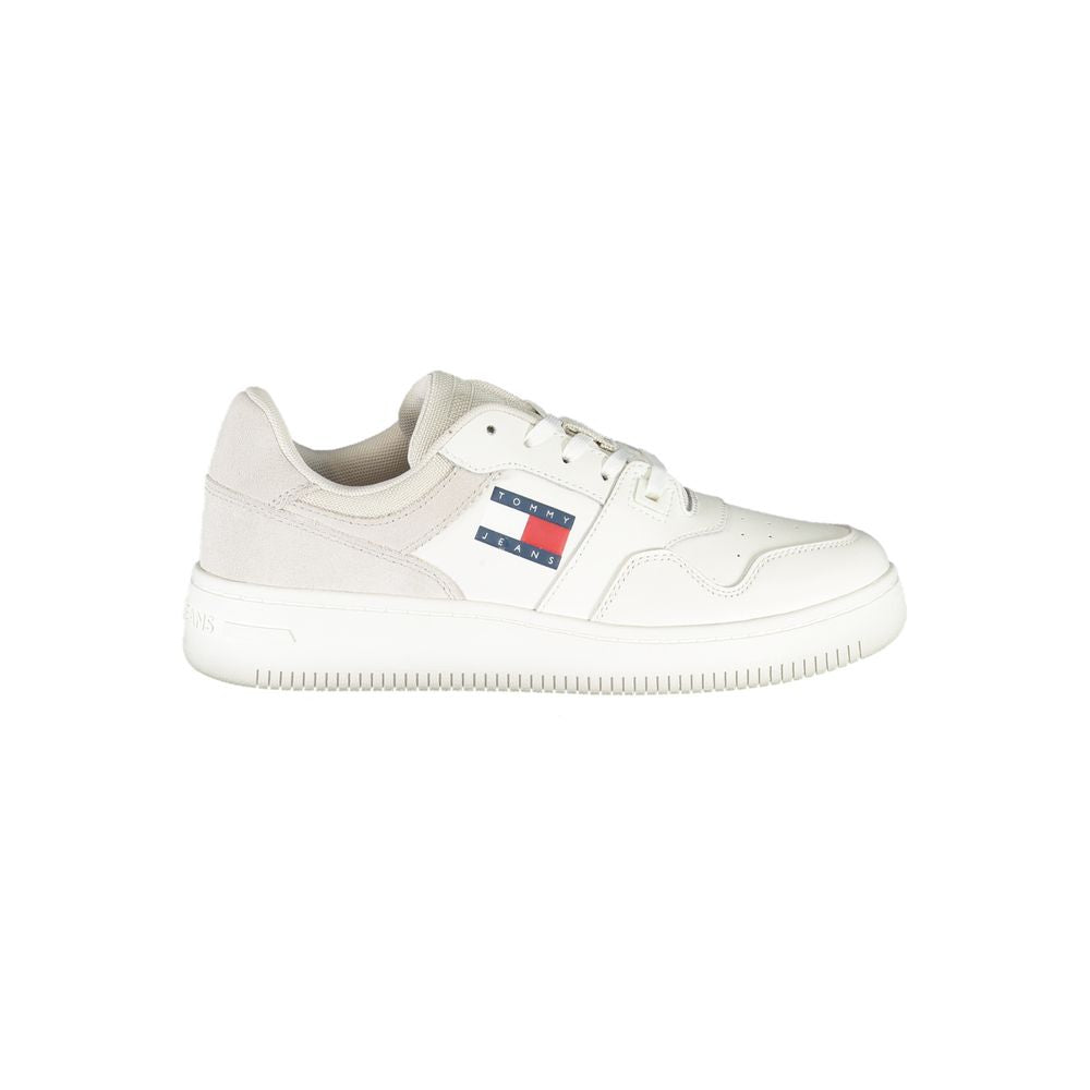 Athletic Sneakers by Tommy Hilfiger for women in polyester white & print presents a sleek silhouette, perfectly capturing the athletic style essence of Women's Athletic Polyester Sneakers with its sleek design and premium finish.