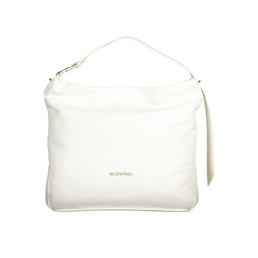 Handbag by Mario Valentino for women in polyurethane white features a signature silhouette, showcasing a secure zipper and signature with versatile shoulder-strap, handle & adjustable-strap for a sophisticated look.