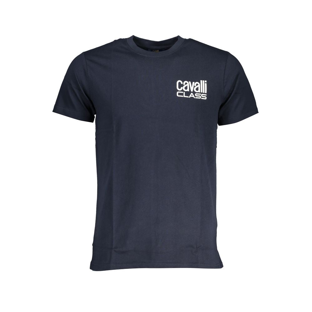 T-Shirt by Cavalli Class for men in cotton blue & print showcases a chic silhouette, artfully detailed with a chic crew neckline and short-sleeve for a chic finish.