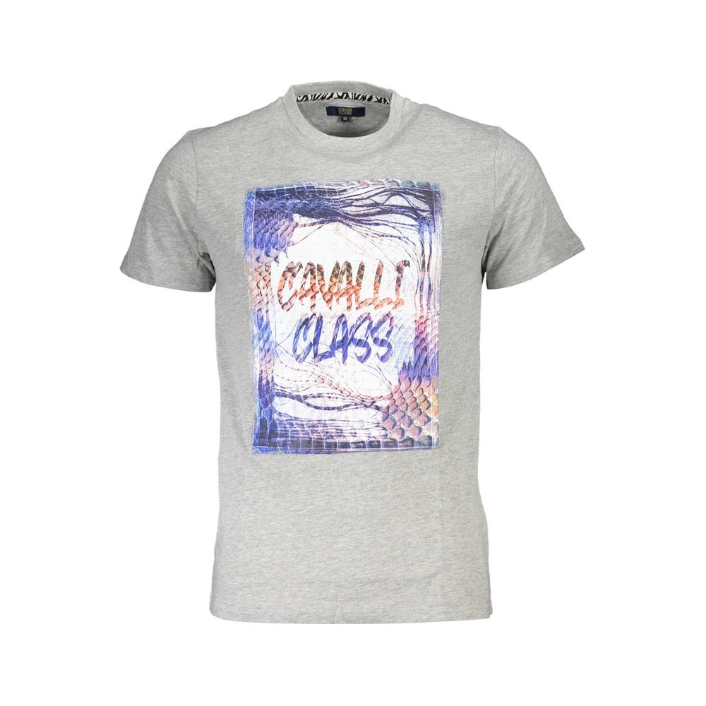 T-Shirt by Cavalli Class for men in cotton brown, gray & print features a plush silhouette, showcasing a sophisticated crew neckline and short-sleeve for a truly plush finish.
