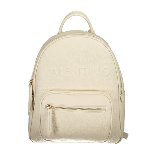Mario Valentino Beige Faux Grained Leather Logo Backpack