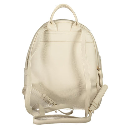 Mario Valentino Beige Faux Grained Leather Logo Backpack