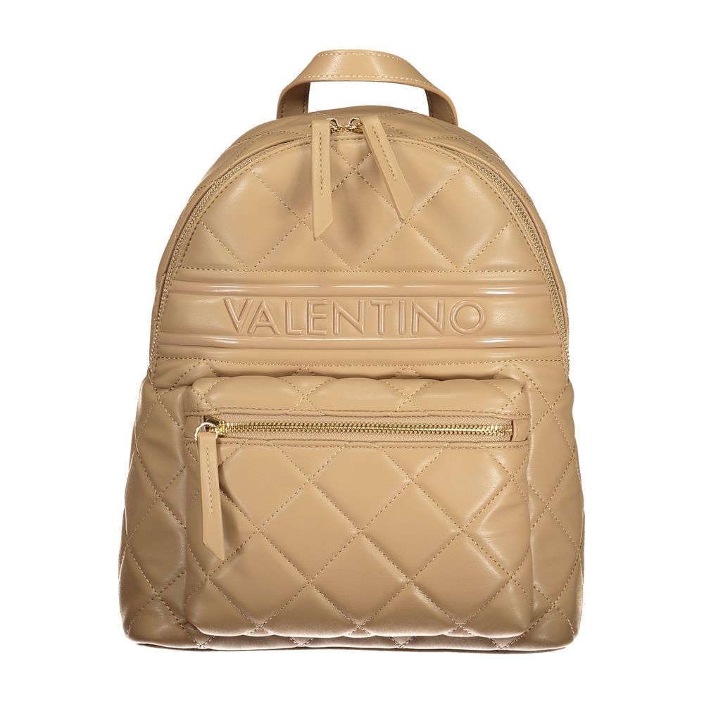 Quilted Backpack by Mario Valentino for women in polyethylene faux leather beige & signature features an stately silhouette from the Polyethylene Faux Leather Quilted Backpack range, with a secure zipper, ample external-pockets & internal-pockets, and versatile backpack-strap, adjustable-strap & handle.