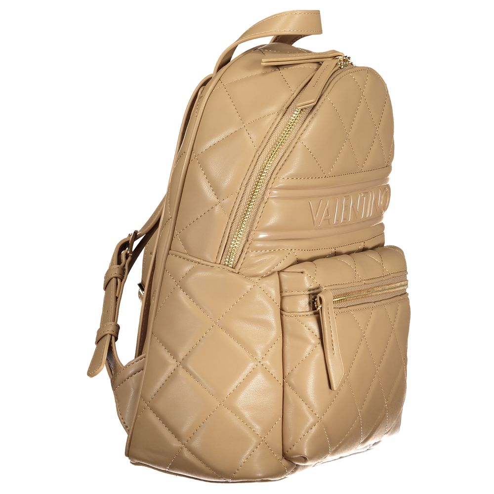 Quilted Backpack by Mario Valentino for women in polyethylene faux leather beige & signature presents a stately Polyethylene Faux Leather Quilted Backpack design, showcasing a secure zipper with ample external-pockets & internal-pockets and versatile backpack-strap, adjustable-strap & handle for a stately finish.