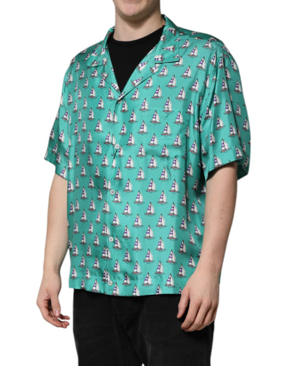Dolce & Gabbana Green Printed Short Sleeves Casual Shirt