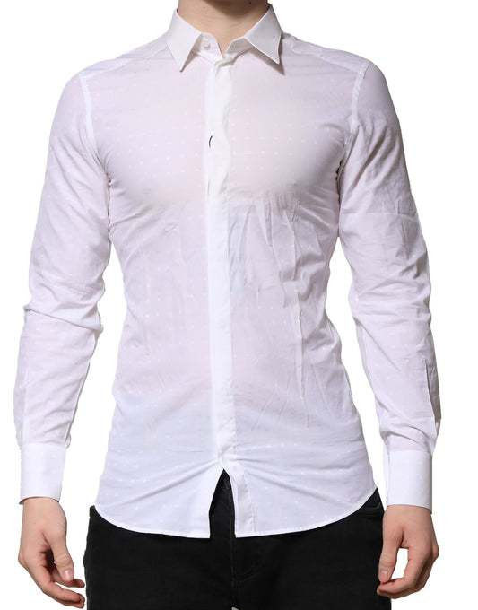 Dolce & Gabbana White Cotton GOLD Long Sleeves Formal Shirt